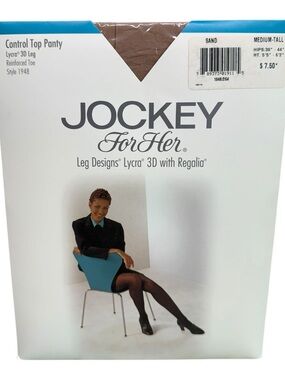 1997 Jockey For Her Control Top Pantyhose Style 1948 M Tall Sand Reinforced Toe